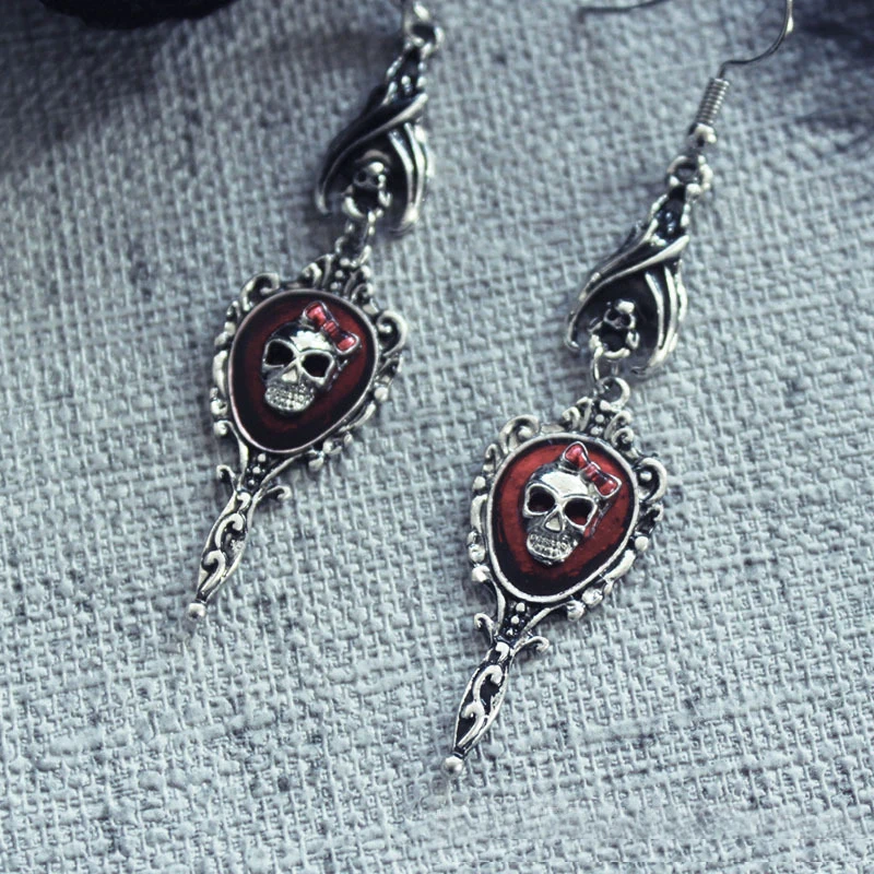 Женские серьги-подвески в виде черепа с красной кровью |