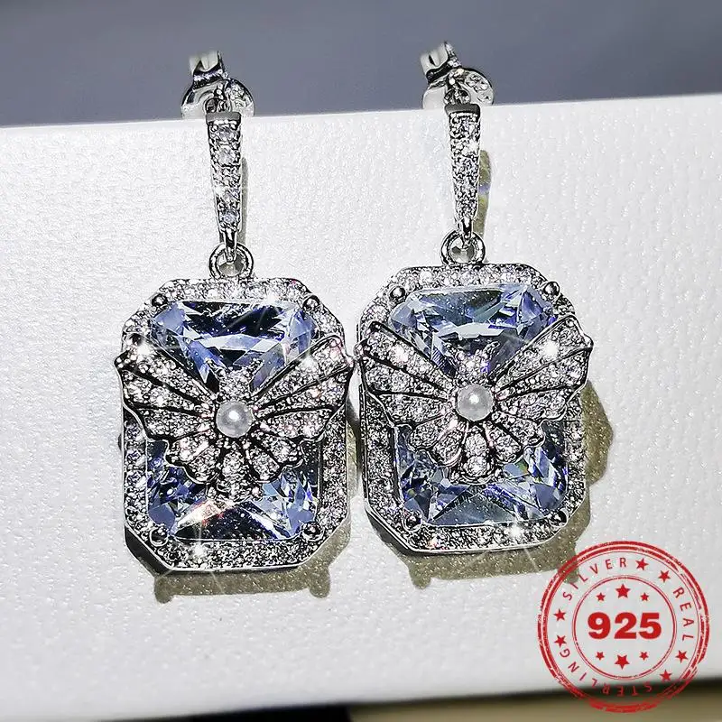 

Изящные серьги-капли из стерлингового серебра S925 пробы с моиссанитом для женщин, серебро 925 пробы, ювелирные изделия, Bizuteria, драгоценный каме...