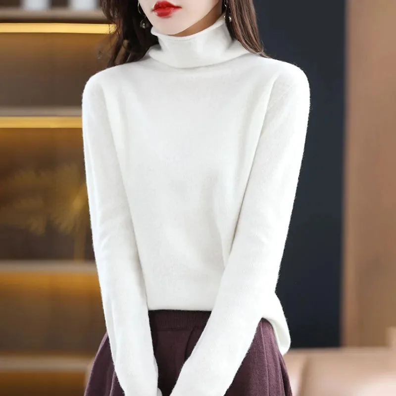 Женский кашемировый свитер из чистой мериносовой шерсти 100% пуловер с высоким