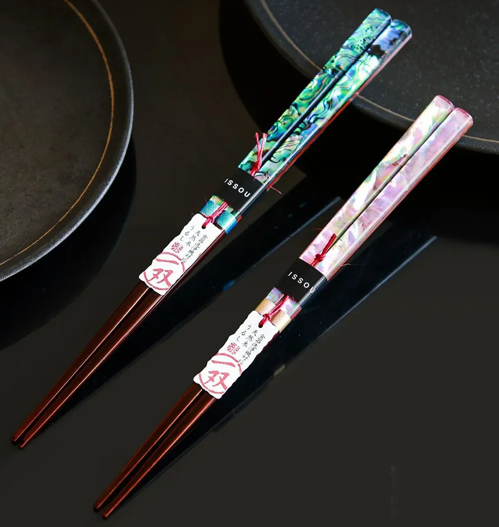

Китайские натуральные лакированные деревянные палочки для еды с перламутром, инкрустированные искусством, многоразовые стильные подарочные наборы ручной работы в японском стиле