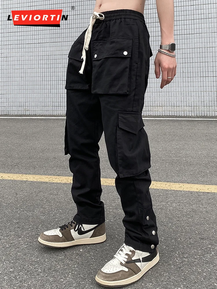 

High Street Black Breasted Casual Men's Pants Vibe Hip Hop Baggy Spliced Straight Tube Functional Harajuku Streetwar Cargo Pants