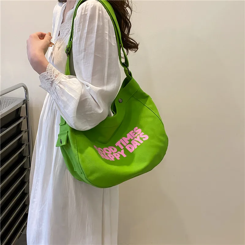 

Canvas Bags For Women 2022 Letter Shoulder Bag High Capacity Crossbody Bags Casual Shopper Eco Bag Korean Simple Messenger Bag
