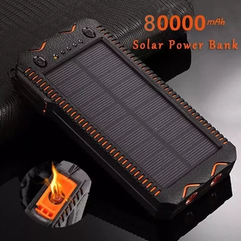 

80000mAh Solar Bank High-Capacity Charging Bank with Cigarette Lighter Double USB Outdoor Emergency Charger