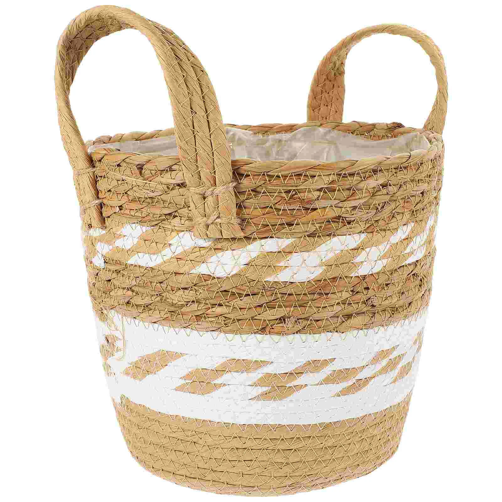 

Basket Woven Planter Seagrass Pot Container Baskets Rattan Storage Flower Belly Grocery Large Organizer Hand Decorative Planters