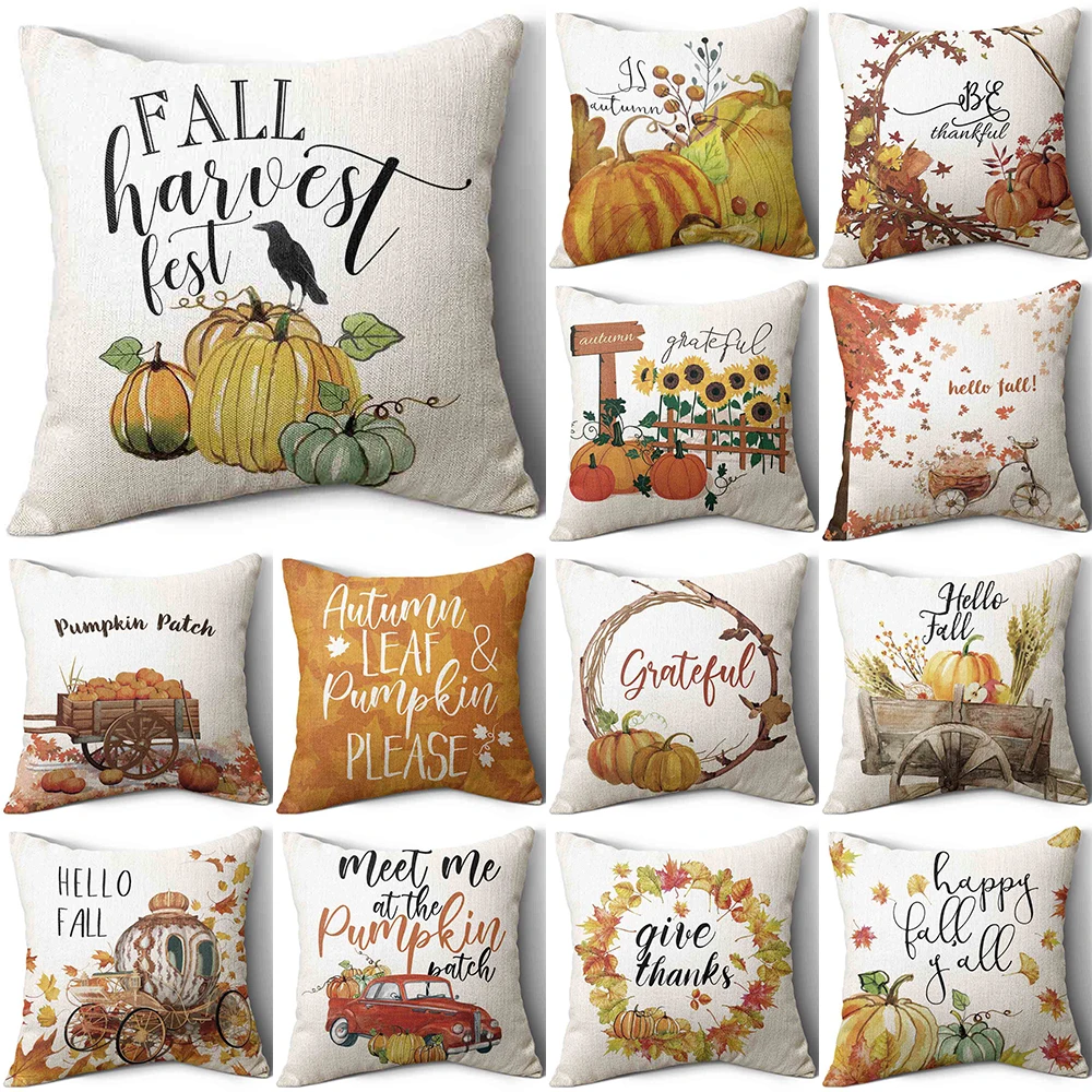 

Thanksgiving Maple Leaf Pumpkin Print Pattern Cushion Cover Home Living Room Sofa Decoration Pillow Cover 45x45cm