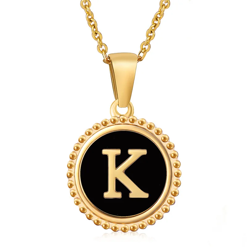 5pcs/lot Personalized Round Stainless Steel Necklace for Women Custom Name Initials Gold Color Pendant Choker Necklace Wholesale