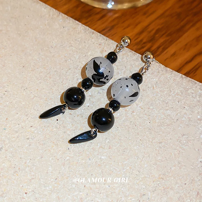 

ROPUHOV 2023 S925 Silver Needle Acrylic Round Bead Fashion Vintage For Women China-Chic Personalized Premium Earrings