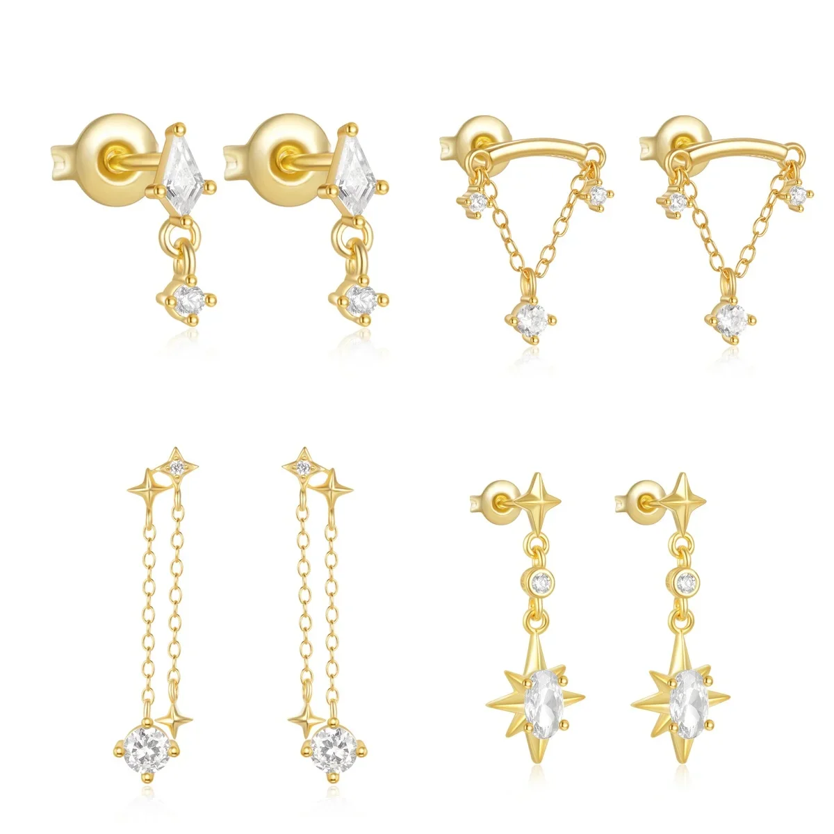 KO из стерлингового серебра 925 восьмиугольные серьги со звездами/каплями воды