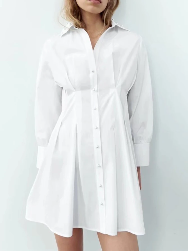 

Yiloyka женское летнее платье мини 2022 элегантное вечернее однотонное платье с отложным воротником с длинным рукавом Женская трапециевидная ве...