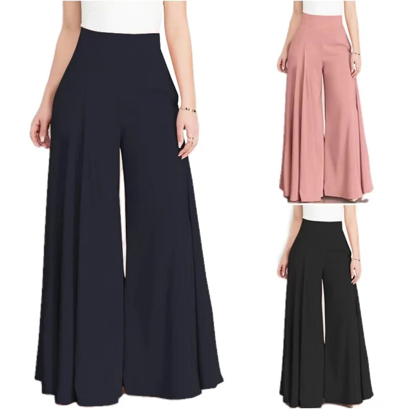 

Женские однотонные брюки OL с высокой талией и широкими штанинами, тонкие дышащие повседневные брюки