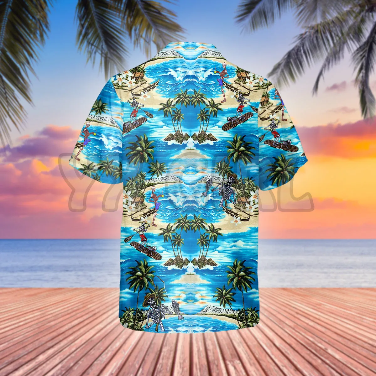 Blue Beach With Coconut Skull 3D All Over Printed Hawaiian Shirt Men's For Women's Harajuku Casual Shirt Unisex
