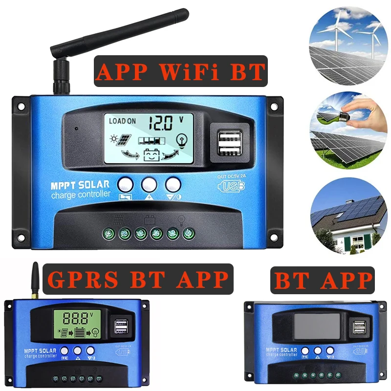 BT стиль 12В/24В-MPPT солнечный заряд управляющие устройства Bluetooth Wifi двойной USB