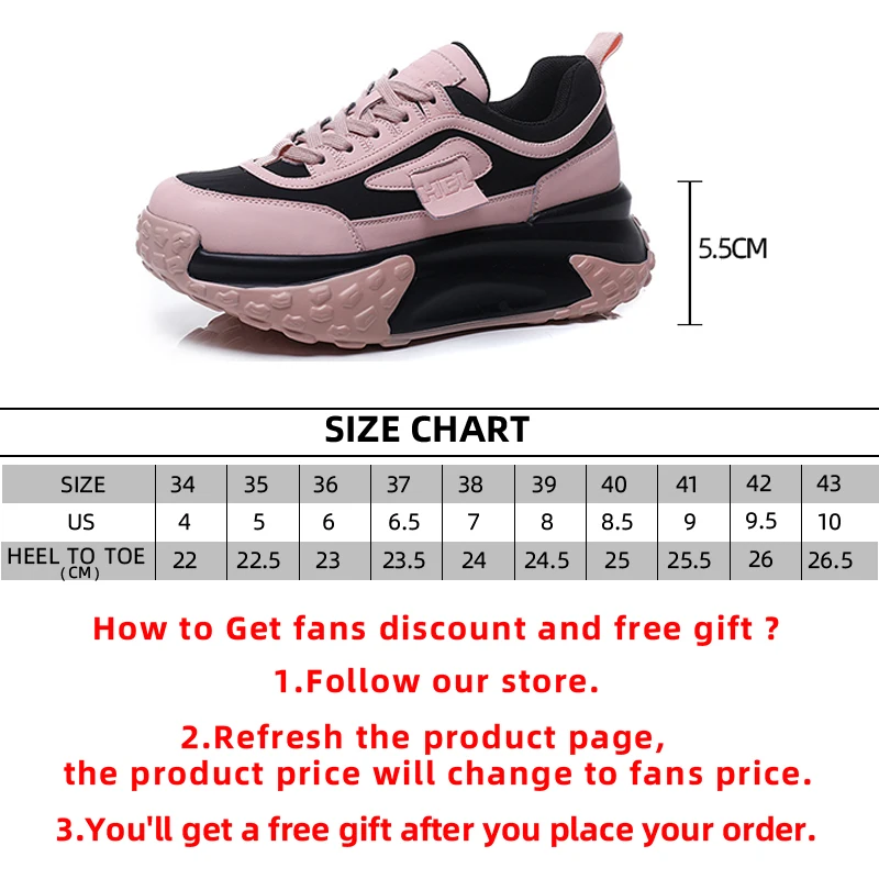 5.5CM Genuine Leather Comfy Contrast Female Sneaker Breathable Pink Green Shoe Chunky Sneakers Spring Platform Wedge Women Shoes
