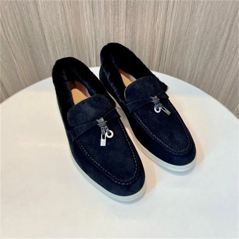 Women's High-Quality Wool Warm Loafers Thickened Winter Loafers Women's Casual Walking Shoes Fashionable Flat Boots Size 34-46