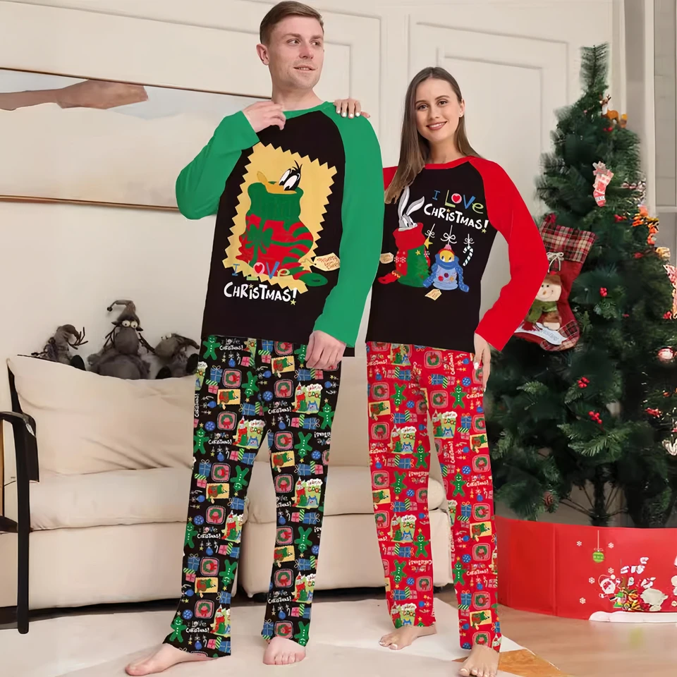Рождественская Пижама с мультяшным аниме-принтом 2024 подходящие наряды для всей