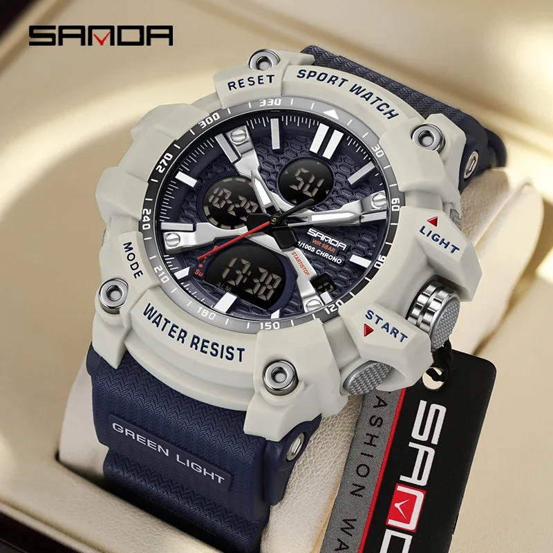 SANDA G стиль Военные спортивные мужские часы с двойным дисплеем Водонепроницаемые
