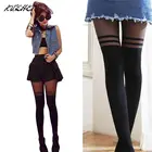 Женские Соблазнительные Черные колготки с двойной полосой, соблазнительные прозрачные чулки с ложными подтяжками, колготки, чулки, чулки, Чулки выше колена, прозрачные Облегающие изделия