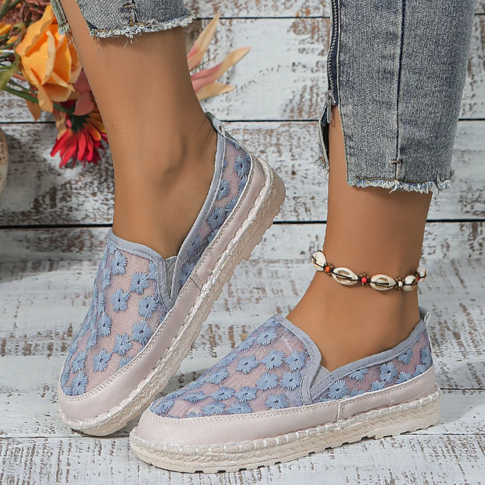 Кроссовки женские сетчатые на плоской подошве дышащие лоферы круглый носок