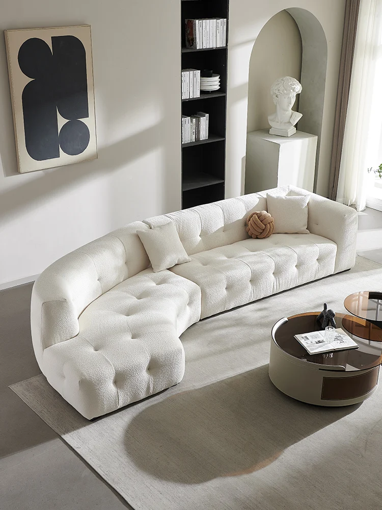 

Special-shaped Sofa White Lamb Velvet Curved Corner Light Luxury Milk Japanese Wabi-sabi Style Sofa Living Room Set Furniture