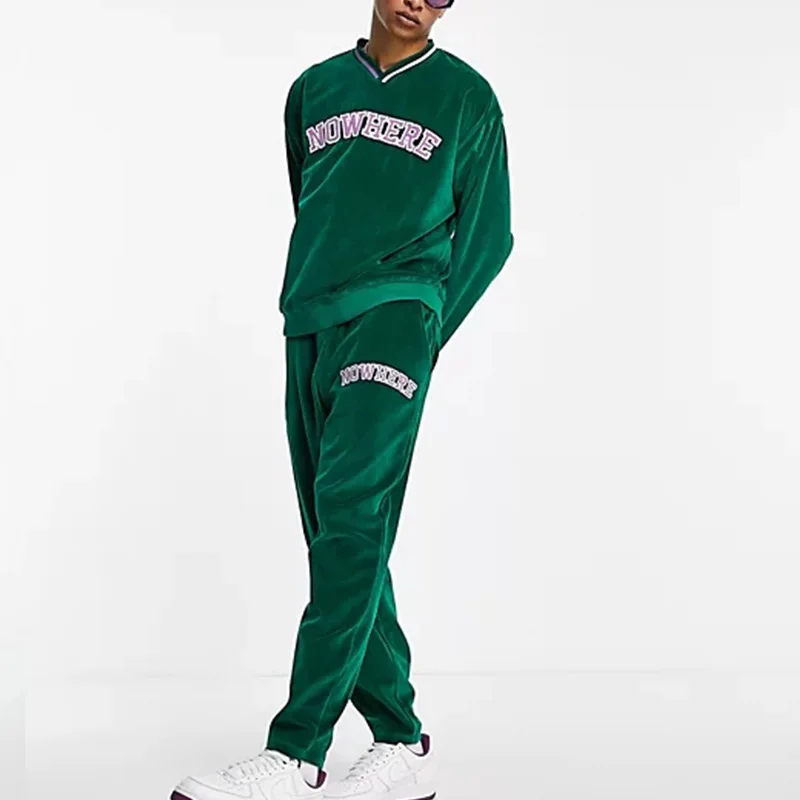 

Autumn Fleece Tracksuit Mens Fashion Letter Embroidery Two Piece Sets Long Sleeve Sweatshirt And Pants Suits Men Woolen Outfits