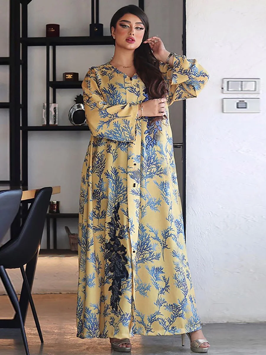 

Скромное мусульманское женское платье-абайя Рамадан, блестящее платье, арабский марокканский Caftan Mubarak Jalabiya, бисероплетение, Цветочная выши...