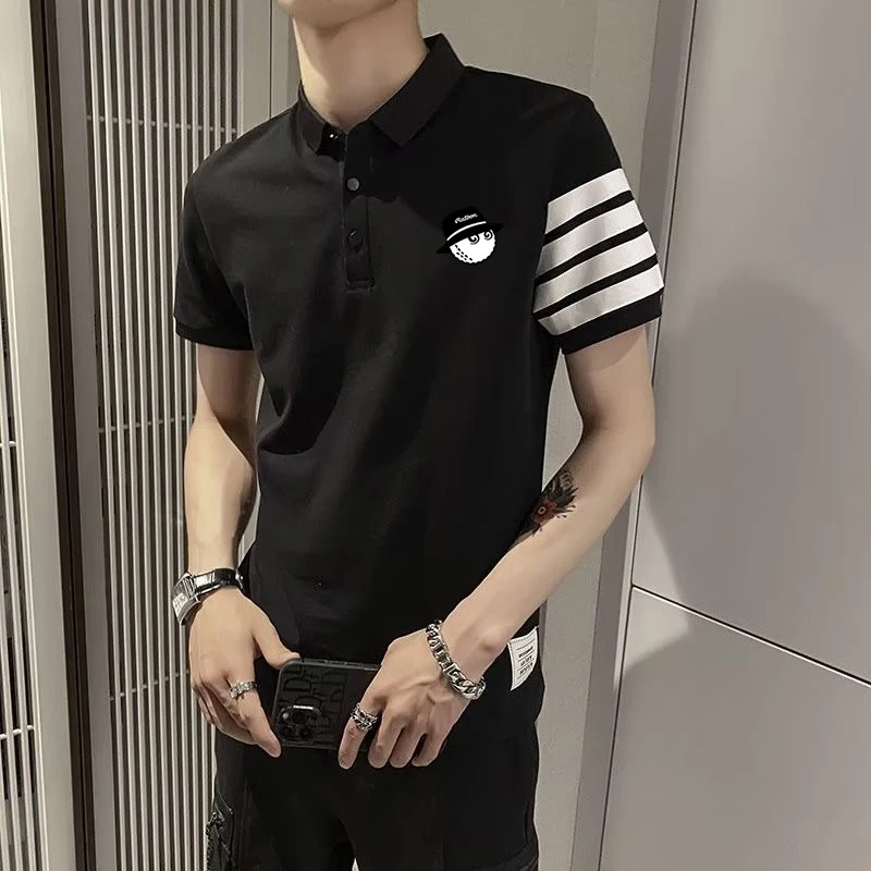 Golf Shirt for Men Polo Shirt Short Sleeves Tops Men's Golf T-shirt Version Four Stripes Men's Casual Shirt Lapel Golf Clothing
