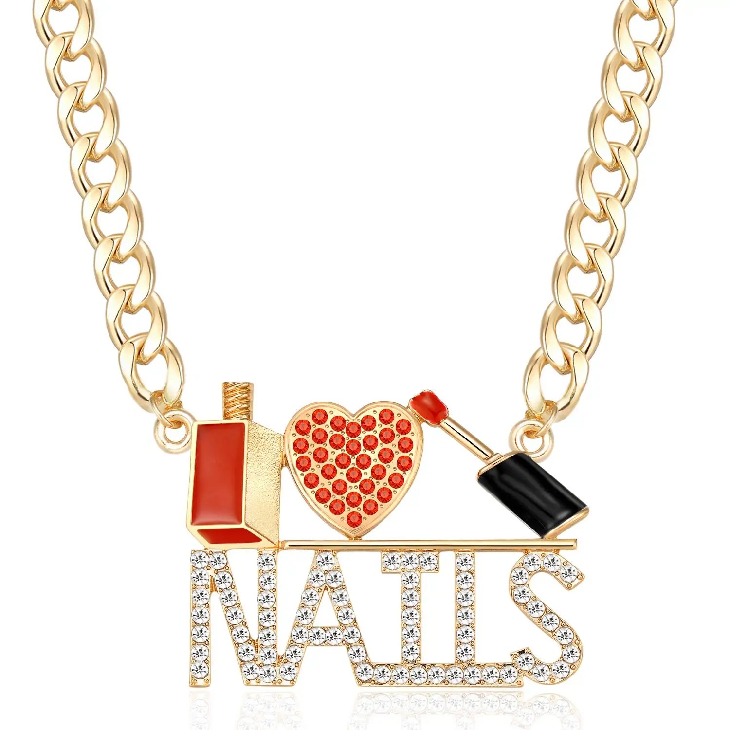 

Hip Hop Gold Crystal NAILS Choker Necklace for Women Punk Statement Heart Pendant Costume Party Jewelry