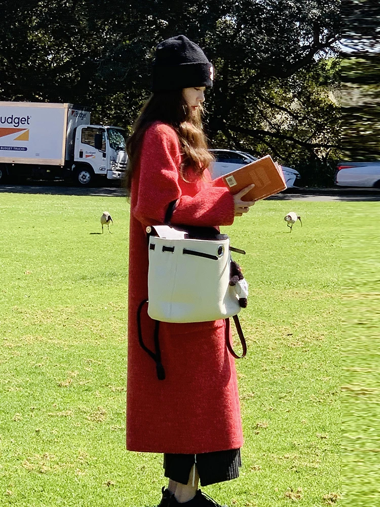 Red Korean Fashion Double-sided Wool coat Women 2024 Autumn and Winter New Design Thickened Warm Woolen Jacket