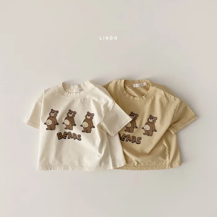

Tee shirt for children's summer baby thin baby bear printed T-shirt for boys and girls pullover