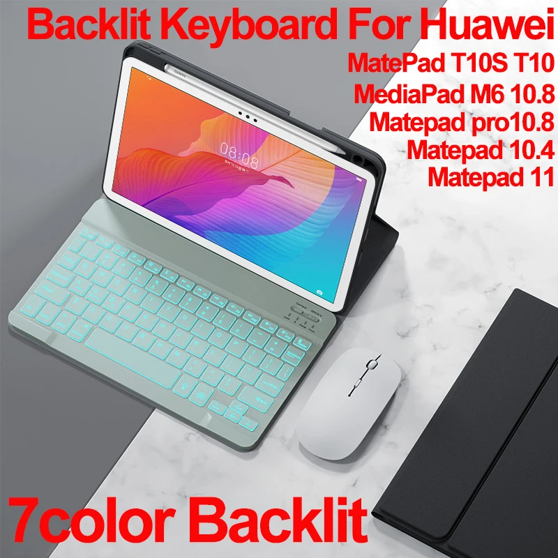 

Чехол для Huawei Matepad11 10,4 Pro 10,8 T10s T10 MediaPad M6, чехол с клавиатурой с подсветкой, беспроводная мышь, Волшебная клавиатура, чехол, чехол