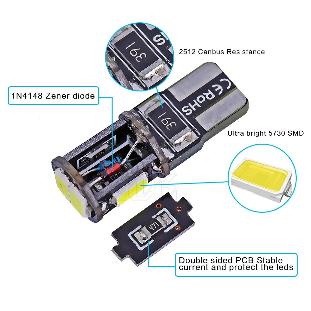 Светодиодная лампа T10 W5W 6SMD Canbus 5630 12 В 4-10 шт.