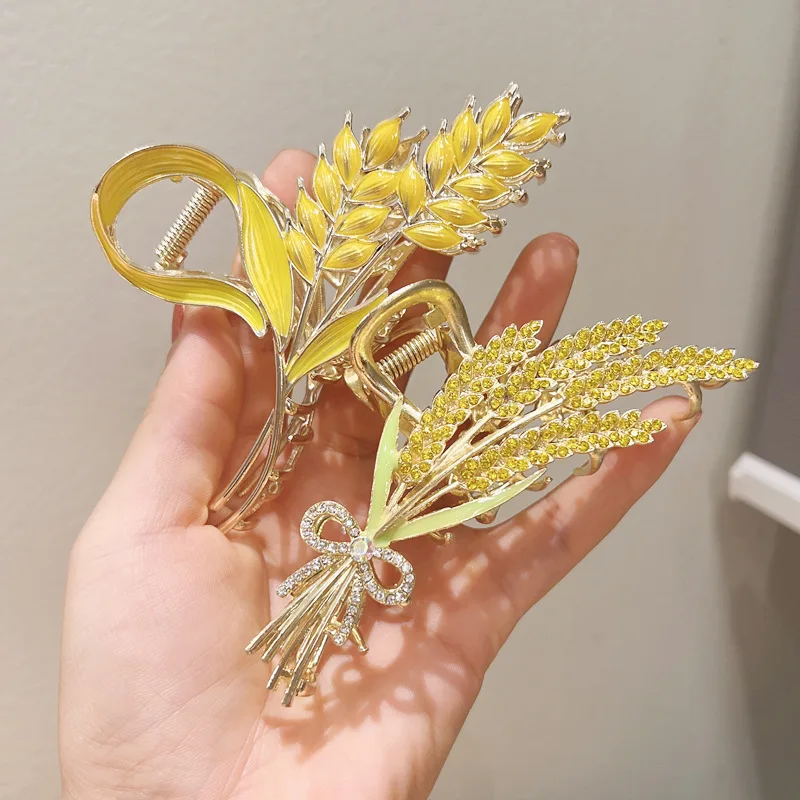 

Новинка 2023, элегантные металлические заколки для волос, женский зажим для волос в виде цветка, золота, бриллианта, украшение для конского хв...