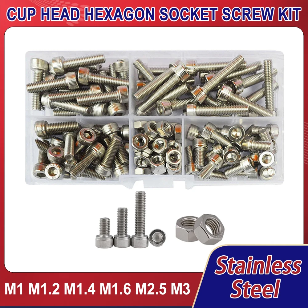 

M2 M3 M4 M5 M6 Hex Socket Head Cap Bolt Nut 304 Stainless Steel Thread Metric Machine Hexagon Allen Screw Assortment Kit