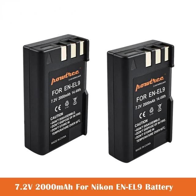 

NEW 2000mAh EN-EL9 Battery Replacement for Nikon EN-EL9, EN-EL9a, EN-EL9e D40, D40x, D60, D5000, D3000 Cameras Batteries