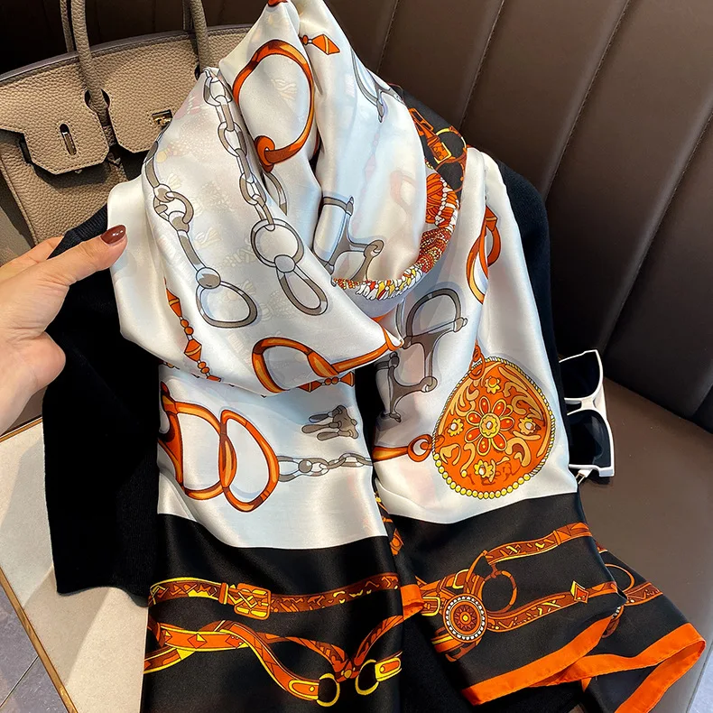 

Long Scarf with Print Belt Shawl Artificial Silk Beach Satin Scarf Designer Inspired Scarfs Summer Head Scarves Shawls Poncho