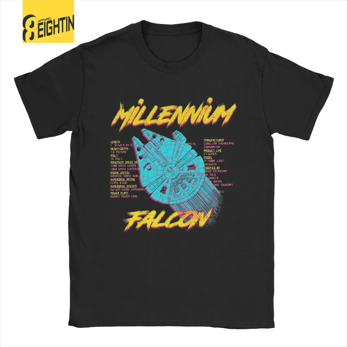

Millennium Falcon Men T Shirt Star Wars Schematics Vintage Unisex Tees Short Sleeve Crew Neck T-Shirts Cotton New Clothing