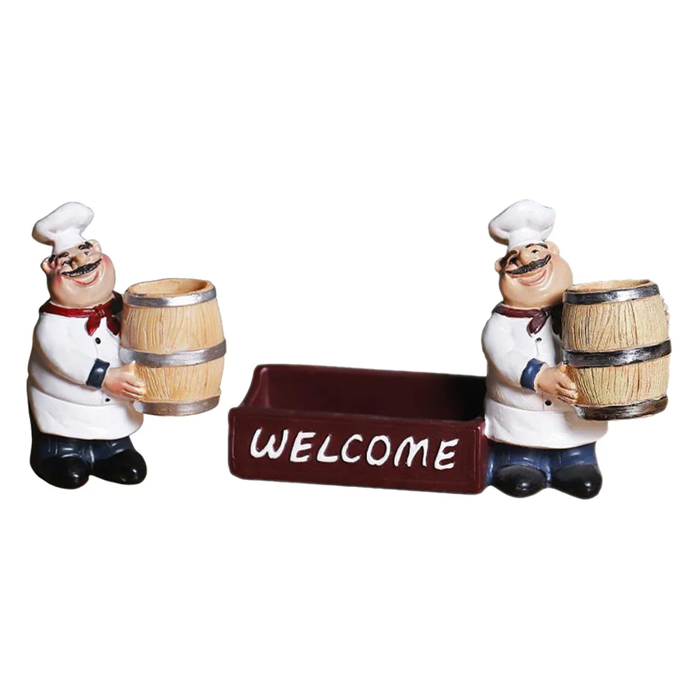 

2Pcs Resin Chef Statues Toothpick Display Stand Home Decoration Tooth Pick Box