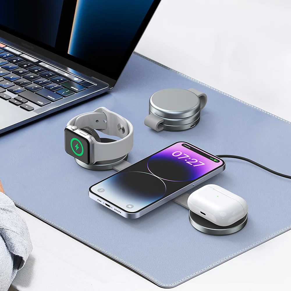 Складная магнитная беспроводная зарядная панель Bonola 3 в 1 портативная док-станция