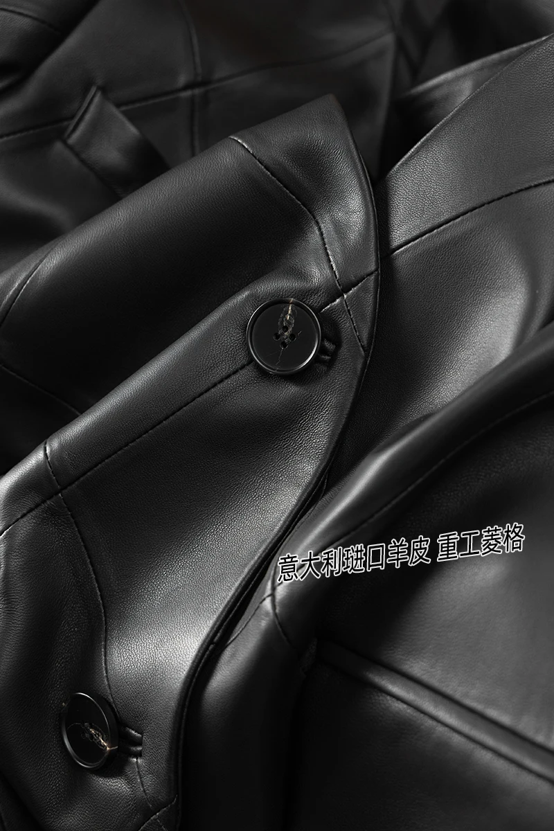 Winter High Quality Sheepskin Genuine Leather Jacket Women  Autumn/Winter  Single Breasted  Leather & Suede  V-Neck  Blazers