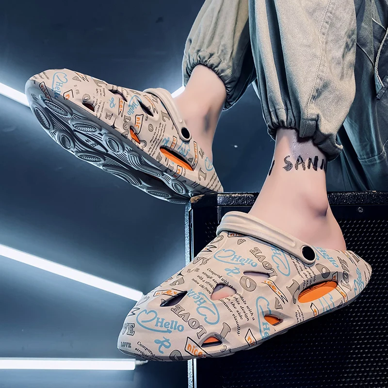 

Men's Rubber Slippers Summer Shoes Slipper With Home Size Flip Flop Bathroom Beach Shoe For Handmade mens sandals Graffiti