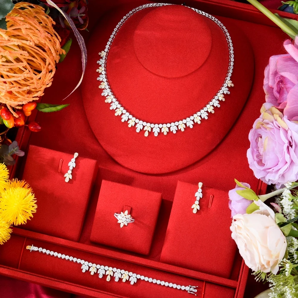 

Missvikki New Tassel Drop 4pcs African Jewelry Set For Women Party Gift Dubai Fashion Cubic Zircon Nigeria Wedding Show