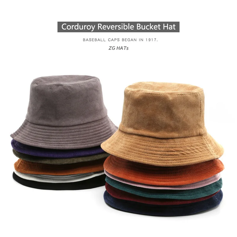 

Double-Side-Wear Fishing Fashion Sun Cap Reversible Trendy Cotton Twill Solid Color Plain Bucket Hats for Women