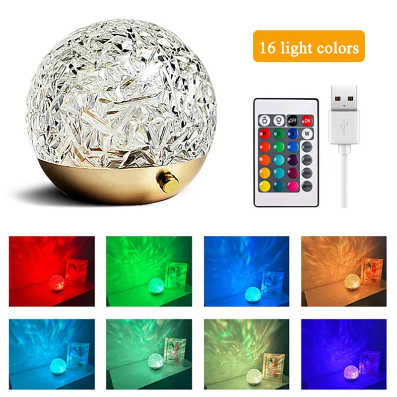 NEWEST Water Ripple Projector Night Light Crystal Lamp Decor Home House Bedroom Aesthetic Atmosphere Holiday Gift Sunset Lights