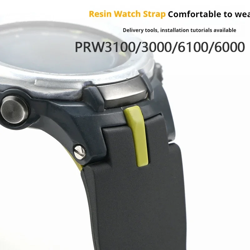 Фото Черный полимерный ремешок для Casio Protrek PRW-3000/3100/6000/6100 PRG-300, мужской спортивный водонепроницаемый резиновый сменный ремешок для часов, браслет №4