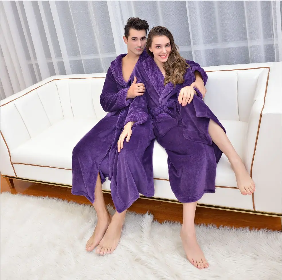 Men's Bathrobe Winter Warm Pajamas Long Sleeves Thicken Flannel Robe Sleepwear Homewear Robe Relax Pyjamas Bathrobe For Couples
