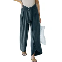 cashiona size 5xl patchwork sashes pants womens ankle length trouser casual knitted pantalon solid female wide leg pants