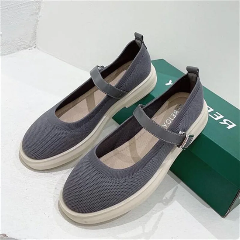 

2022 Spring Summer New Hot Style Ladies Single Shoes Flats Loafers Flying Knitted Thick Soft Bottom Increased Strap Casual Shoes