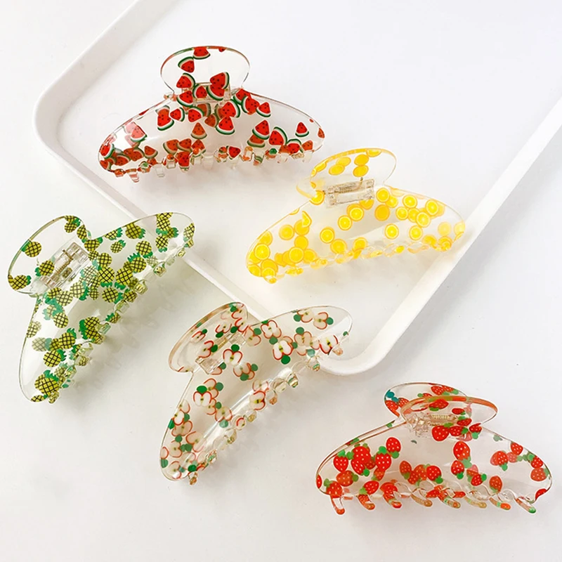 

Cute Apple Orange Strawberry Watermelon Pineapple Hair Clip for Women Acrylic Hair Accessories for Girl Fruit Summer Hairwear