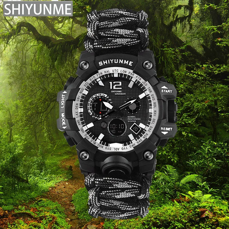 

SHIYUNME Men Military Survival Watch LED Quartz Clock Outdoor Sport Waterproof Watch Compass Thermometer Watch Relogio Masculino