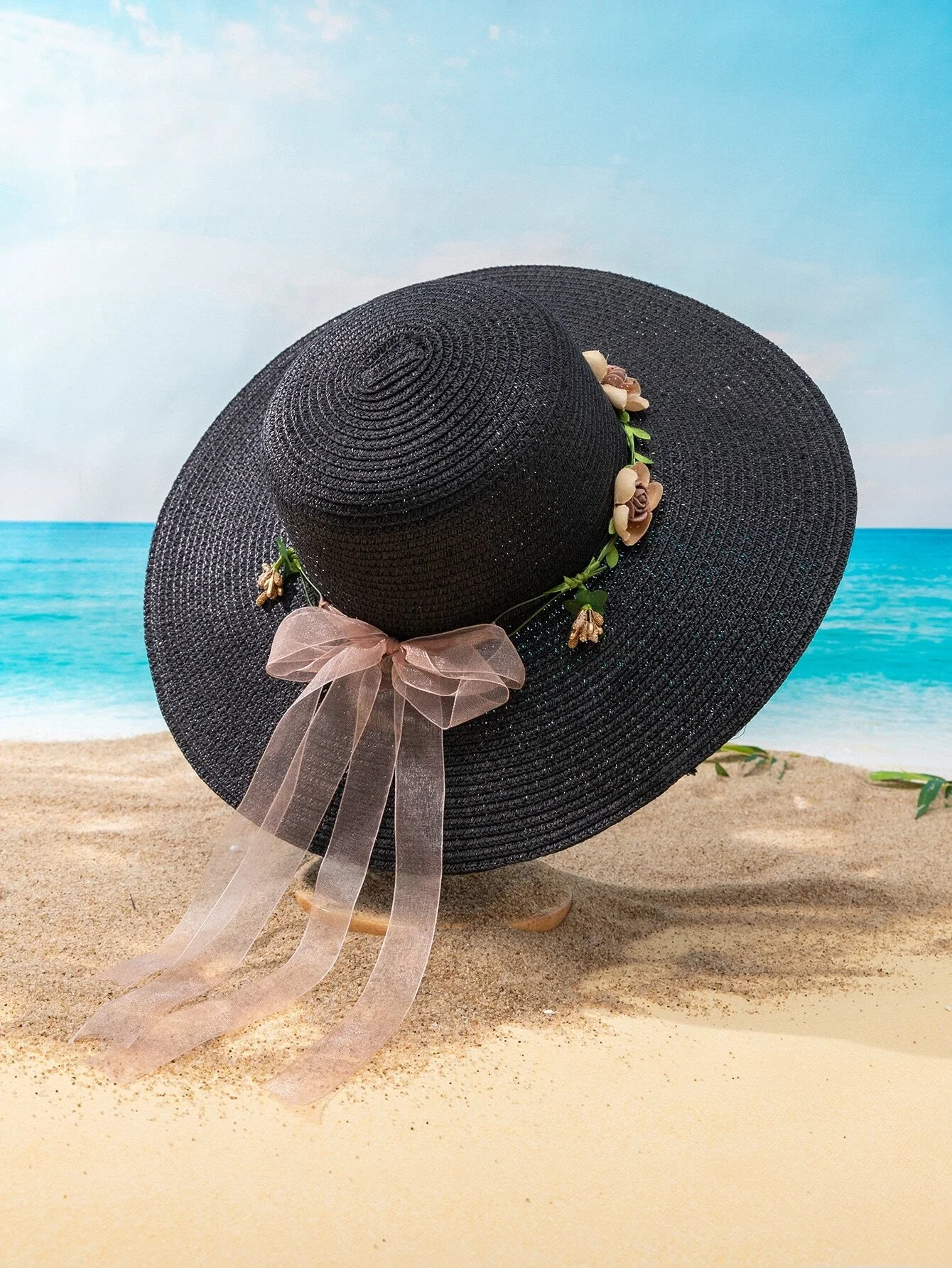 

Flower & Bow Decor Straw Hat